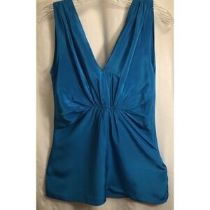 Anthropologie Ranna Gill Blue Silk Sleeveless V Neck Pleated Babydoll Top Y2K XS